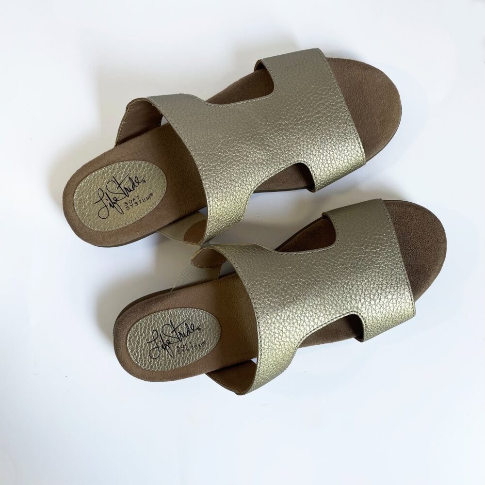 LifeStride Baha Flat Sandals Womens Size 7.5M Gold Comfort Slip-On Casual Shoes - Picture 7 of 11